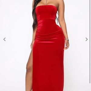 Red velvet maxi dress